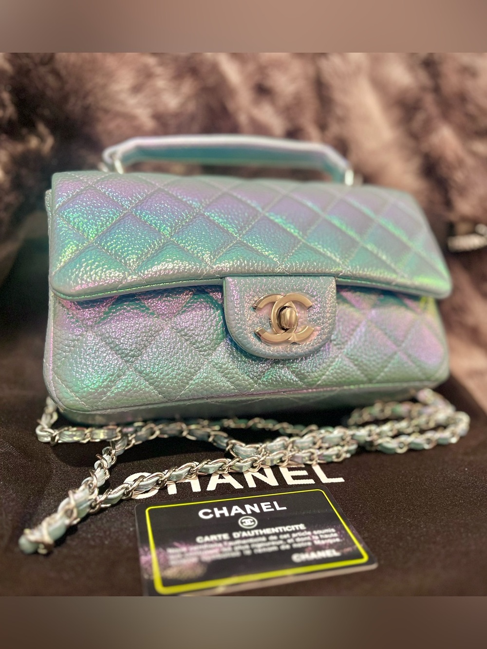 Mermaid Mini Flap Bag Crossbody, Blue Iridescent